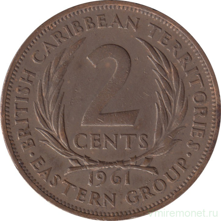 Монета. Британские Восточные Карибские территории. 2 цента 1961 год.