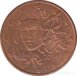 Монета. Франция. 1 цент 2018 год.