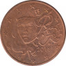 Монета. Франция. 1 цент 2018 год. ав.