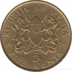 Монета. Кения. 5 центов 1974 год.