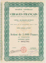 Акция. Франция. Париж. Акционерное общество "CIRAGES FRANÇAIS". Акция на предъявителя в 5000 франков 1950 год.