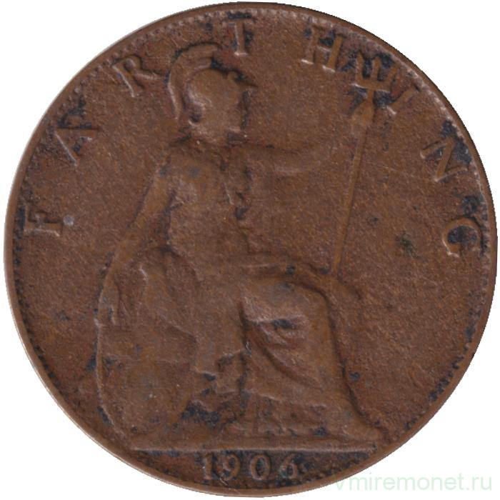 Монета. Великобритания. 1 фартинг 1906 год.