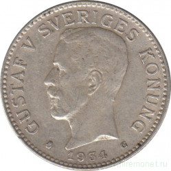 Монета. Швеция. 2 кроны 1934 год.