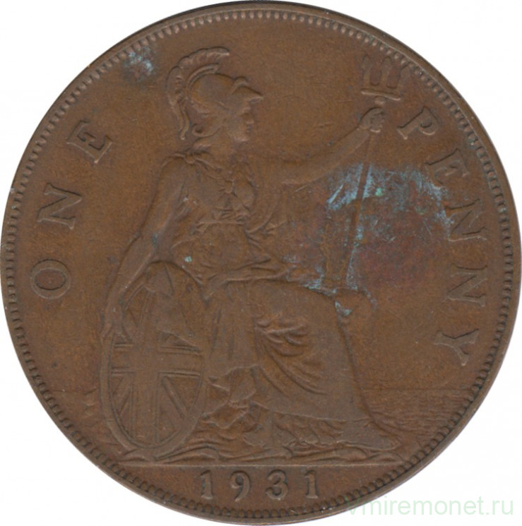 Монета. Великобритания. 1 пенни 1931 год.