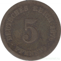 Монета. Германская империя. 5 пфеннигов 1876 год. (J).