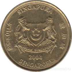 Монета. Сингапур. 5 центов 2004 год.