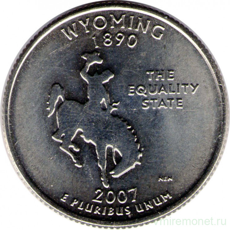 Монета. США. 25 центов 2007 год. Штат № 44 Вайоминг. Монетный двор P.
