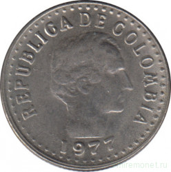 Монета. Колумбия. 10 сентаво 1977 год.