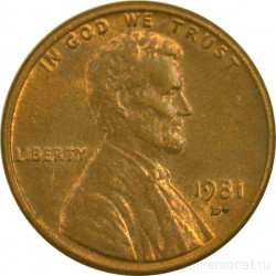 Монета. США. 1 цент 1981 год. Монетный двор D.