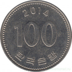 Монета. Южная Корея. 100 вон 2014 год.