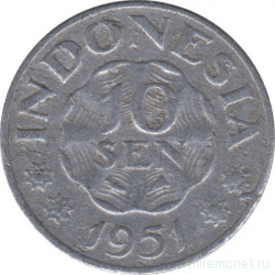Монета. Индонезия. 10 сен 1951 год.