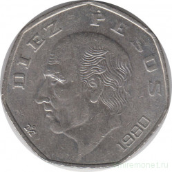 Монета. Мексика. 10 песо 1980 год.