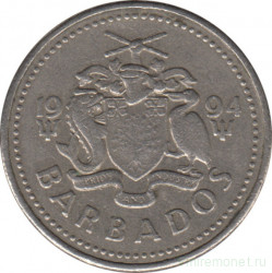 Монета. Барбадос. 25 центов 1994 год.