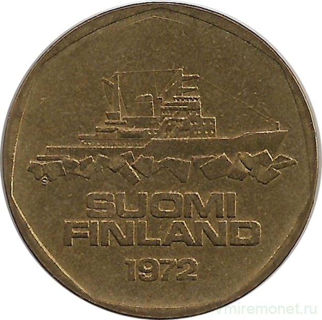 Монета. Финляндия. 5 марок 1972 год. Ледокол Варма.