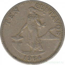 Монета. Филиппины. 10 сентаво 1964 год.