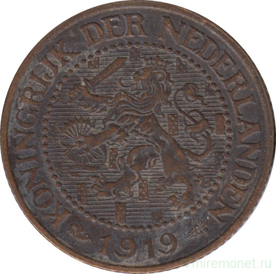 Монета. Нидерланды. 2,5 цента 1919 год.
