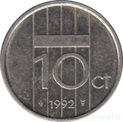 Монета. Нидерланды. 10 центов 1992 год.