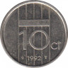 Монета. Нидерланды. 10 центов 1992 год. ав.