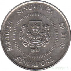 Монета. Сингапур. 10 центов 1987 год.