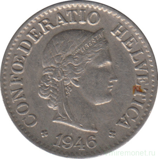 Монета. Швейцария. 10 раппенов 1946 год.