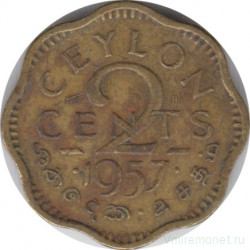 Монета. Цейлон (Шри-Ланка). 2 цента 1957 год.