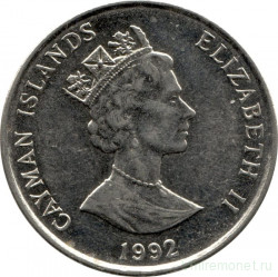 Монета. Каймановы острова. 25 центов 1992 год.
