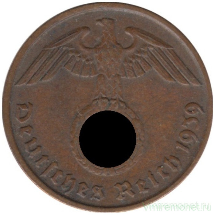 Монета. Германия. Третий Рейх. 2 рейхспфеннига 1939 год. Монетный двор - Вена (B).