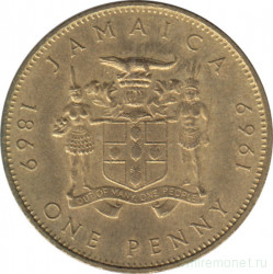 Монета. Ямайка. 1 пенни 1969 год. 100 лет монетам Ямайки.