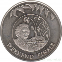 Монета. Фолклендские острова. 50 пенсов 2002 год. 50 лет правлению Королевы Елизаветы II. Финал уикенда.