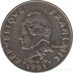 Монета. Французская Полинезия. 20 франков 1991 год.
