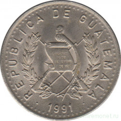 Монета. Гватемала. 10 сентаво 1991 год.