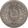 Монета. Гватемала. 10 сентаво 1991 год. ав.