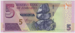 Банкнота. Зимбабве. 5 долларов 2019 год.
