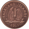 Монета. Фолклендские острова. 1 пенни 2011 год. ав.