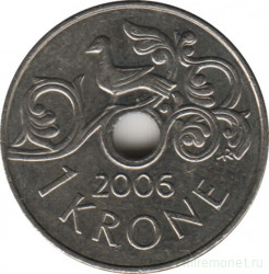 Монета. Норвегия. 1 крона 2006 год.