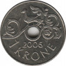  Монета. Норвегия. 1 крона 2006 год. ав.