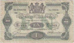 Банкнота. Швеция. 1 крона 1919 год. 