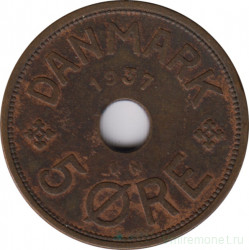Монета. Дания. 5 эре 1937 год.