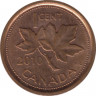 Монета. Канада. 1 цент 2010 год. Цинк покрытый медью. Реверс - кленовый лист. ав.
