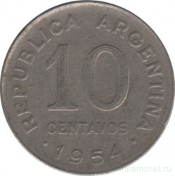 Монета. Аргентина. 10 сентаво 1954 год.