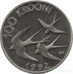 Монета. Эстония. 100 крон 1992 год. Ласточки.