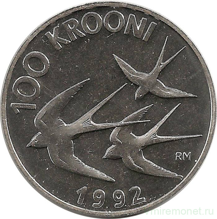 Монета. Эстония. 100 крон 1992 год. Ласточки.