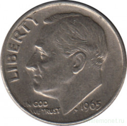 Монета. США. 10 центов 1965 год.