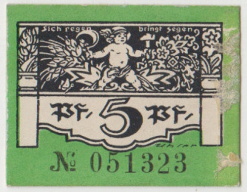 Бона. Нотгельд. Германия. Город Плауэн. 5 пфеннигов 1921 год.