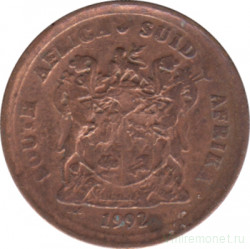 Монета. Южно-Африканская республика (ЮАР). 1 цент 1992 год.
