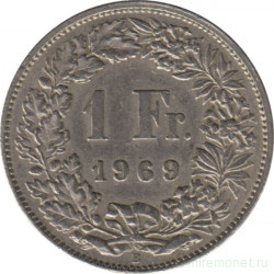 Монета. Швейцария. 1 франк 1969 год.