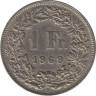  Монета. Швейцария. 1 франк 1969 год. ав.