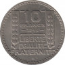 Монета. Франция. 10 франков 1946 год. Монетный двор - Бомон-ле-Роже(B). В венке короткие листья. "B" приспущено. ав.
