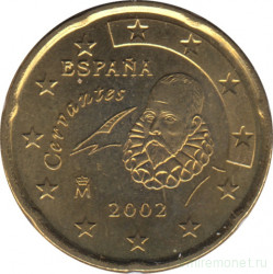 Монета. Испания. 20 центов 2002 год.