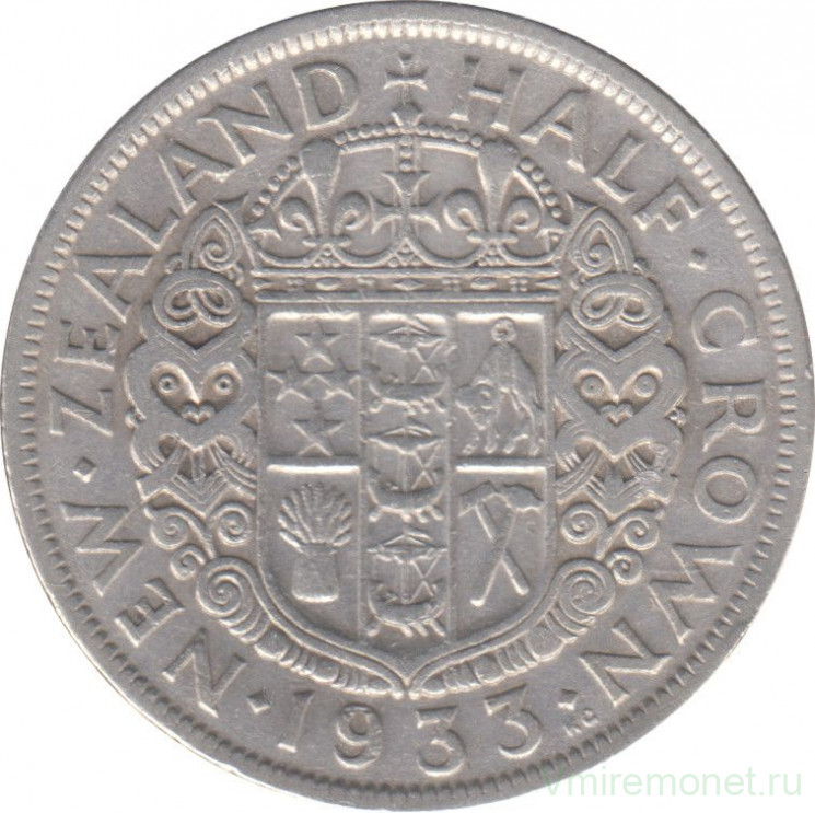 Монета. Новая Зеландия. 1/2 кроны 1933 год.